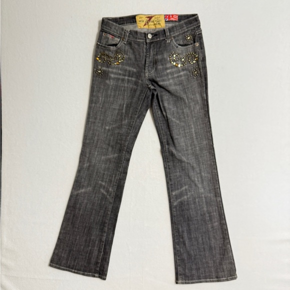Vintage 7 For All Mankind Bedazzled Size 28 Gray Boot Cut Jeans - Picture 2 of 6